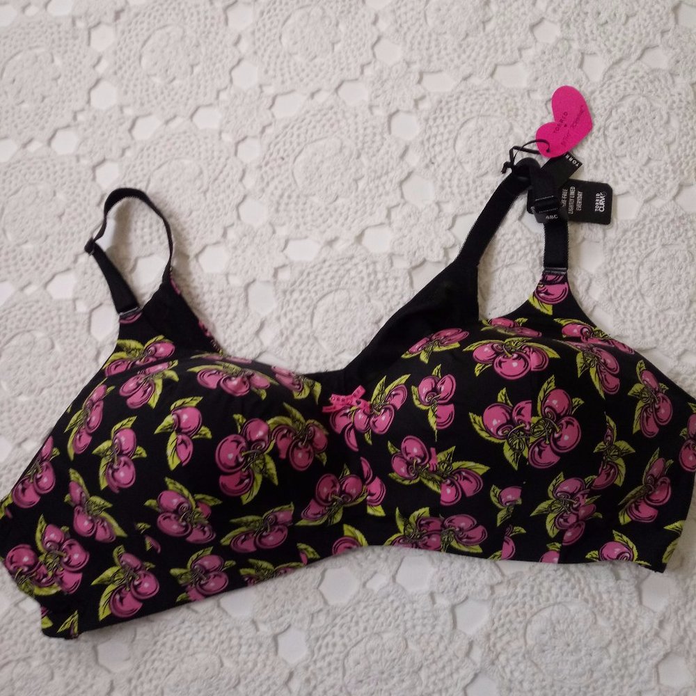 Torrid Black and Pink Cherry Print Bra - Picture 2 of 7